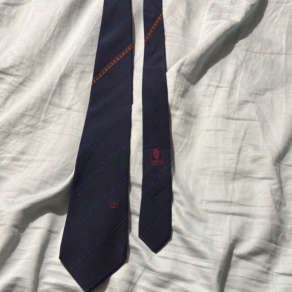 Gucci Dark Blue Tie with Subtle Patterns